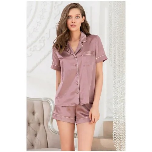 Пижама Mia-Mella, рубашка, шорты, короткий рукав, размер 2XL, розовый