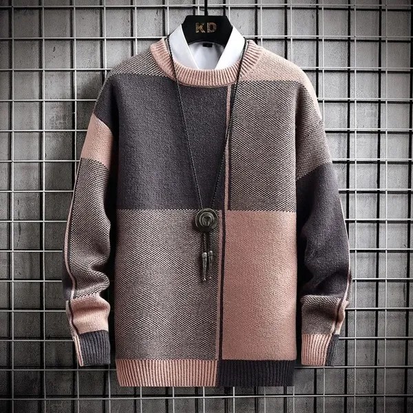 Новинка 2021, уличный Зимний пуловер с воротником «хомут», теплый свитер, мужские свитеры в стиле пэчворк, мужские осенние повседневные свобо...