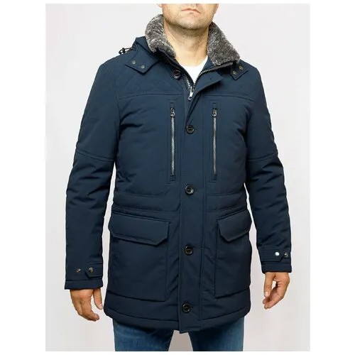 Парка Pierre Cardin, демисезон/зима, силуэт прямой, капюшон, карманы, размер 54, синий