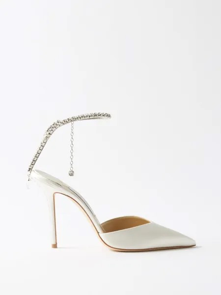 Атласные туфли saeda 100 с кристаллами Jimmy Choo, белый