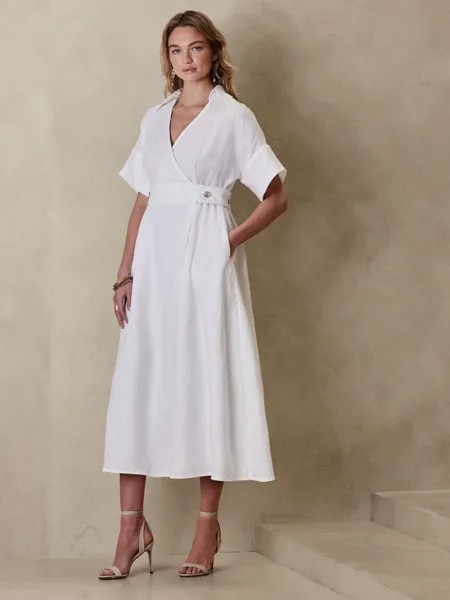 BANANA REPUBLIC Льняное платье Sedona XSP X-Small Petite XS P | Белый #579133 НОВИНКА