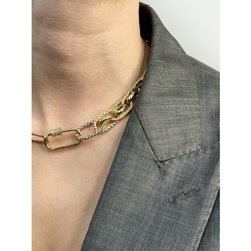 Колье RIRY Jewelry Колье - цепь с карабином и цирконами, циркон, длина 44 см, золотой