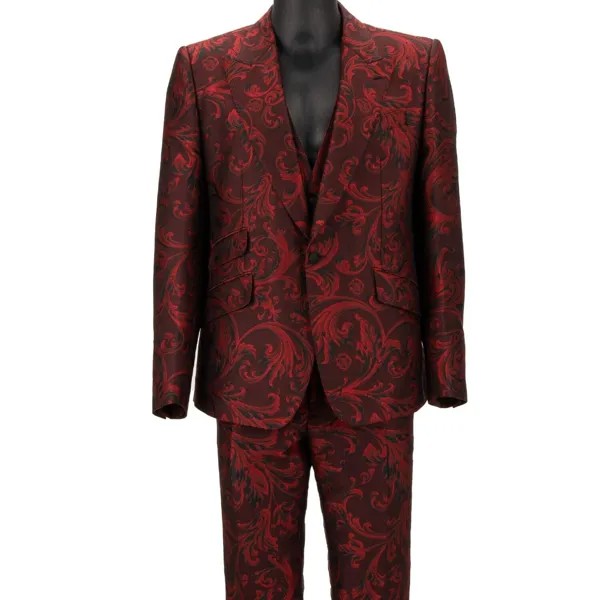 DOLCE - GABBANA Жаккардовый пиджак в стиле барокко Брюки Черный Красный 12708