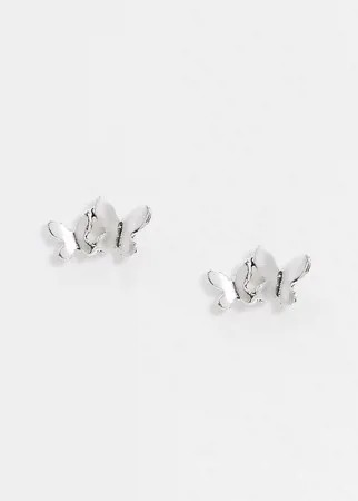 Эксклюзивные серебряные серьги-гвоздики с бабочками Kingsley Ryan-Серебряный