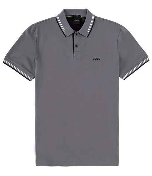 BOSS Slim Fit Paul Эластичная рубашка-поло с короткими рукавами Hugo Boss, серый