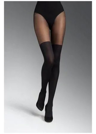 Стильные колготки Zazu Classic с имитацией чулок, Marilyn, 1-2 размер, черный, 80% полиамид, 20% эластан