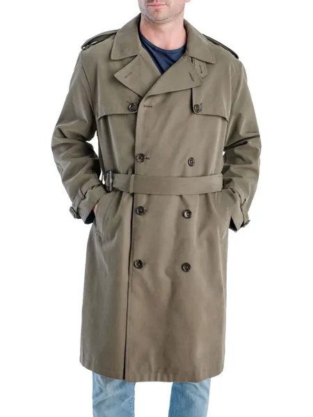 Мужской двубортный плащ из твила Plymouth London Fog, цвет Covert Green