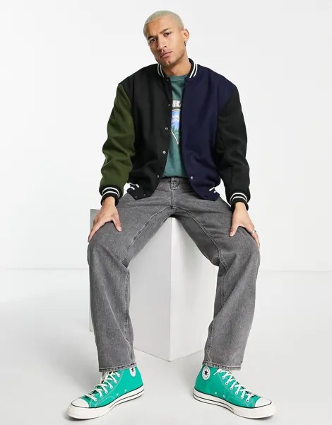 Университетский бомбер с эффектом шерсти ASOS DESIGN