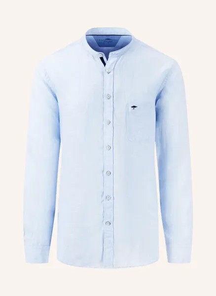 Льняная рубашка классического кроя с воротником-стойкой Fynch-Hatton, синий