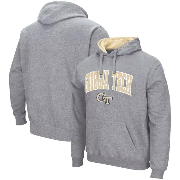 Мужской пуловер с капюшоном серого цвета GA Tech Yellow Jackets Arch & Logo 3.0 Colosseum