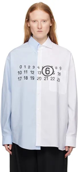 Сине-белая рубашка асимметричного кроя Mm6 Maison Margiela