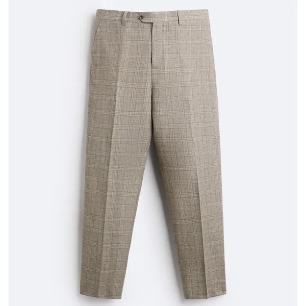Брюки Zara Check Viscose - Linen Suit, серый/светло-коричневый