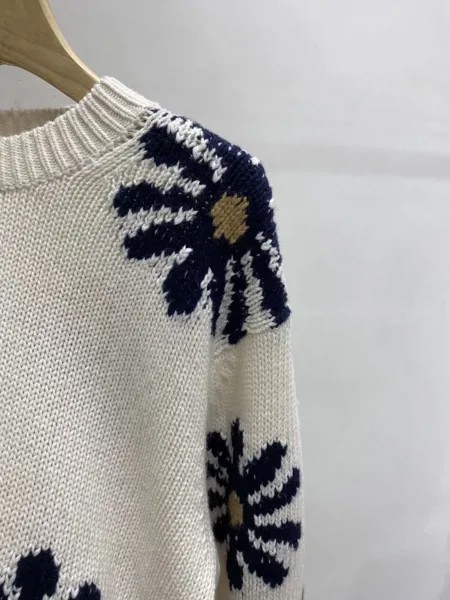 Топ оригинальный 2022 осень зима новый песочный шерстяной Вышитый цветочный пуловер с длинным рукавом вязаный свитер Топ
