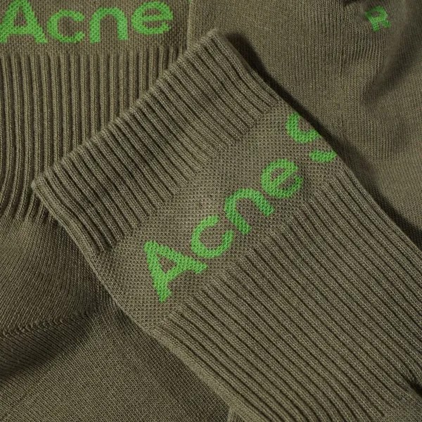 Короткие носки в рубчик с логотипом Acne Studios, хаки/зеленый
