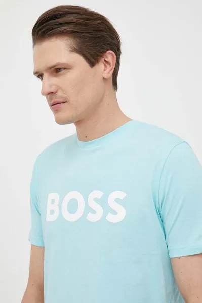 Хлопковая футболка Boss Orange, синий