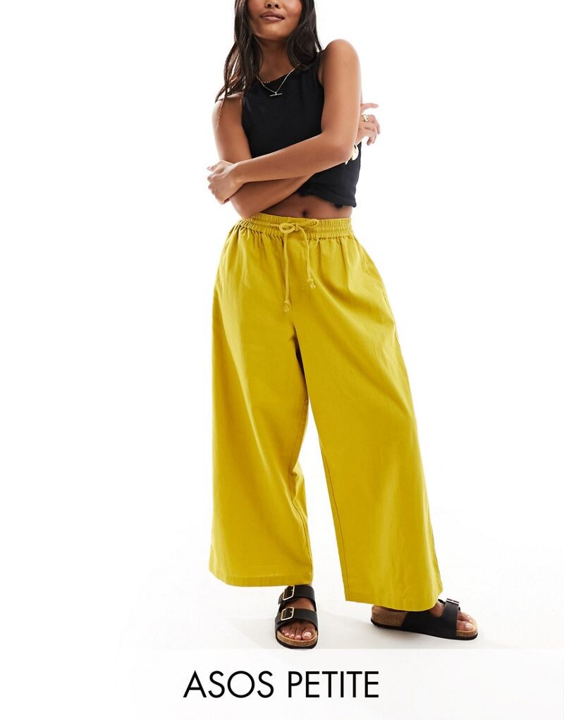 Зеленовато-желтые льняные брюки-бочонки ASOS Petite