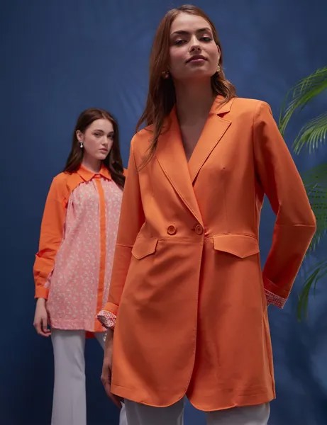 Двубортный пиджак с искусственными карманами оранжевый Kayra