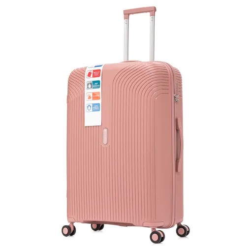 Чемодан Journey PP-01/Пыльно-розовый, полипропилен, водонепроницаемый, износостойкий, опорные ножки на боковой стенке, 118 л, размер L, розовый