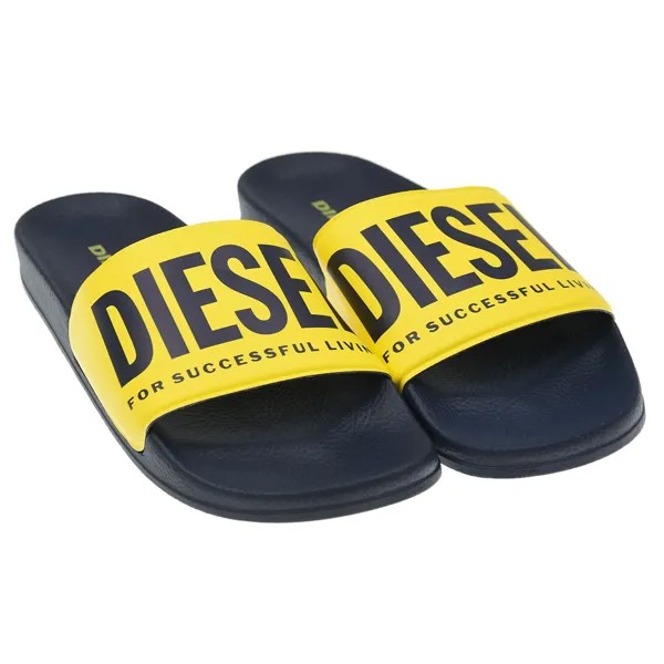 Желтые шлепанцы с логотипом бренда Diesel детские