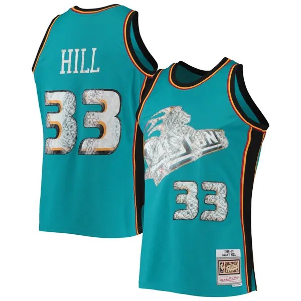 Мужская майка Mitchell & Ness Grant Hill Teal Detroit Pistons 1996-97 Hardwood Classics NBA Diamond Swingman, посвященная 75-летию НБА