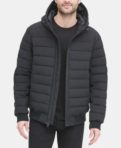 Мужская стеганая куртка-бомбер с капюшоном DKNY, черный