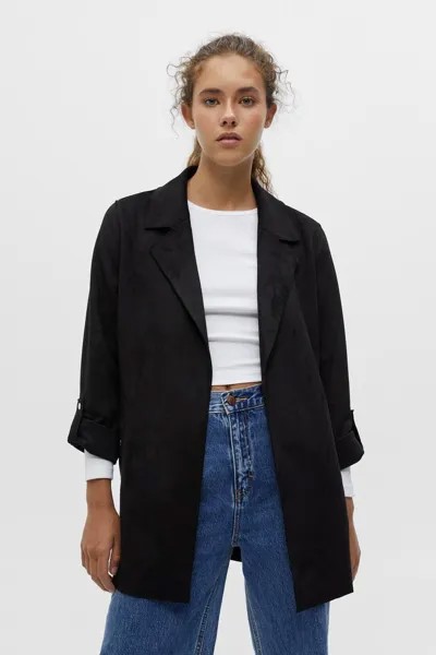 Куртка из искусственной замши с закатанными рукавами Pull&Bear, черный