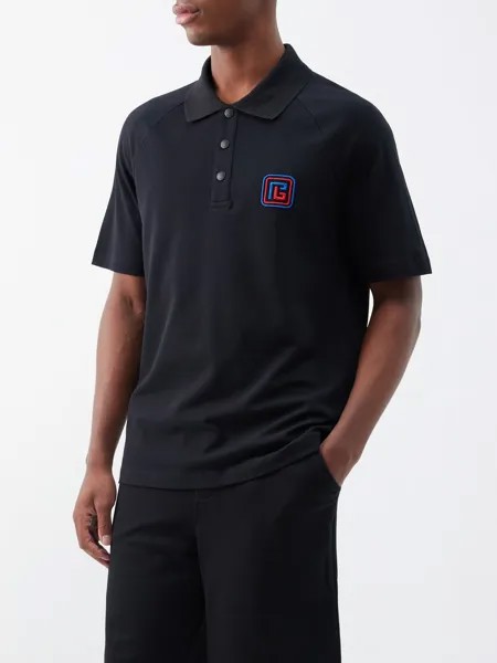 Рубашка-поло из хлопкового пике с вышивкой pb Balmain, черный