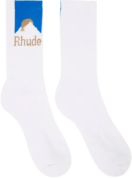 Белые спортивные носки Moonlight Rhude, цвет White/Blue/Yellow