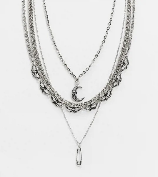 Ярусное ожерелье с подвеской-луной Reclaimed Vintage inspired-Серебряный